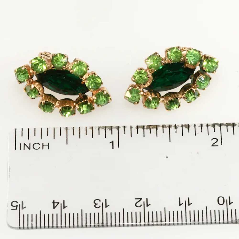 Marquise Shaped Vintage Earrings Green Rhinestone… - image 3