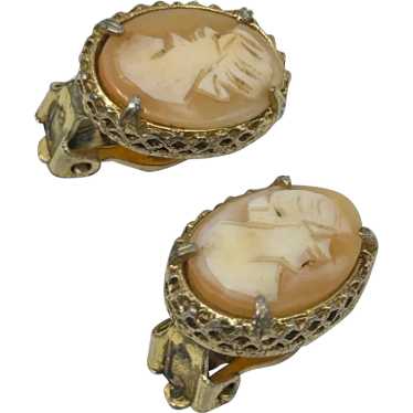 Vintage Clip On Lady Cameo Earrings Oval Genuine … - image 1