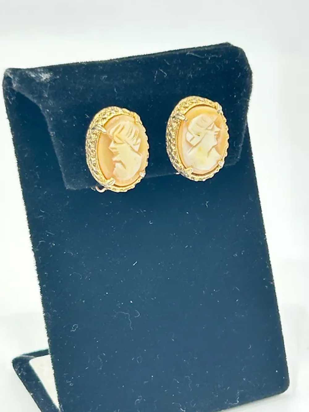 Vintage Clip On Lady Cameo Earrings Oval Genuine … - image 2