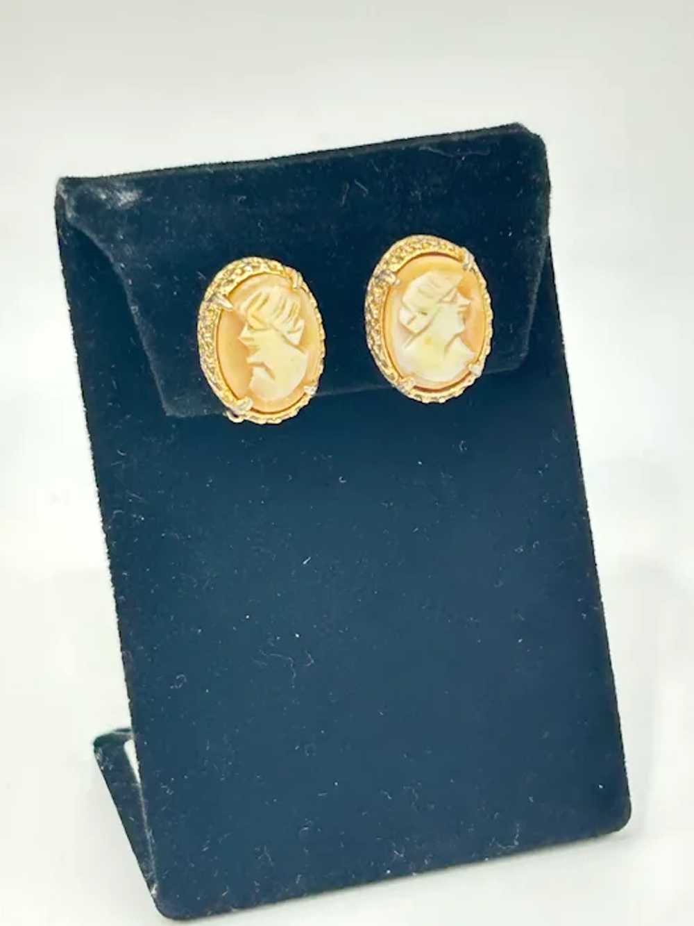 Vintage Clip On Lady Cameo Earrings Oval Genuine … - image 3