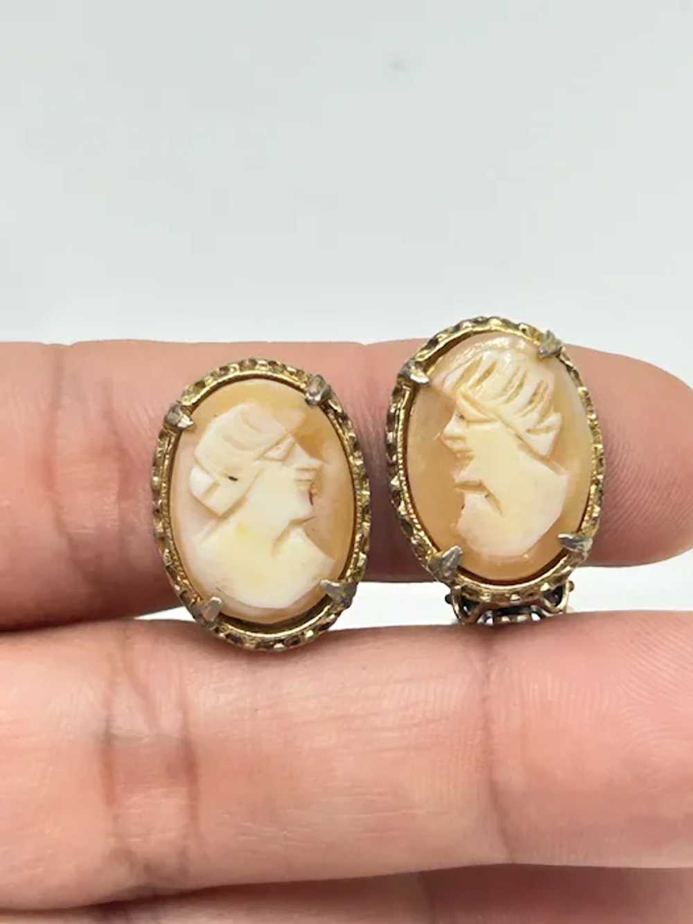 Vintage Clip On Lady Cameo Earrings Oval Genuine … - image 4