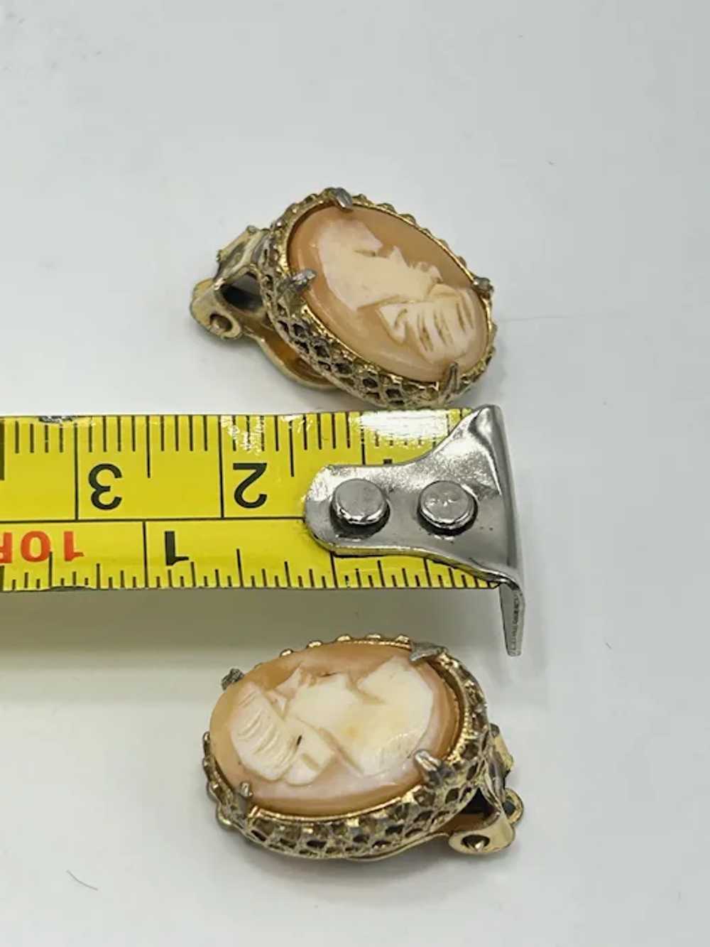 Vintage Clip On Lady Cameo Earrings Oval Genuine … - image 6