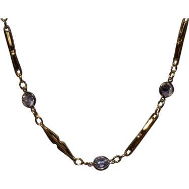 Antique Yellow Gold Station Chain set with Diamon… - image 1