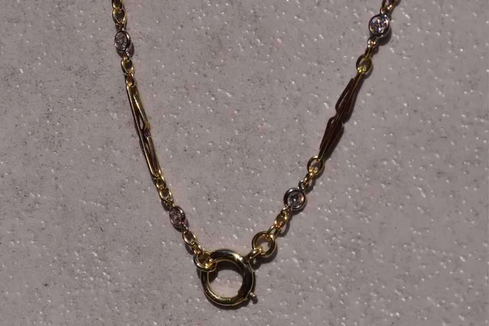 Antique Yellow Gold Station Chain set with Diamon… - image 3