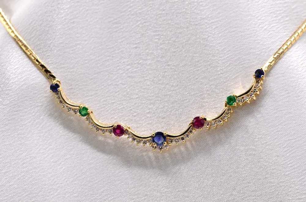Vintage Yellow Gold Sapphire, Emerald, Ruby, and … - image 3