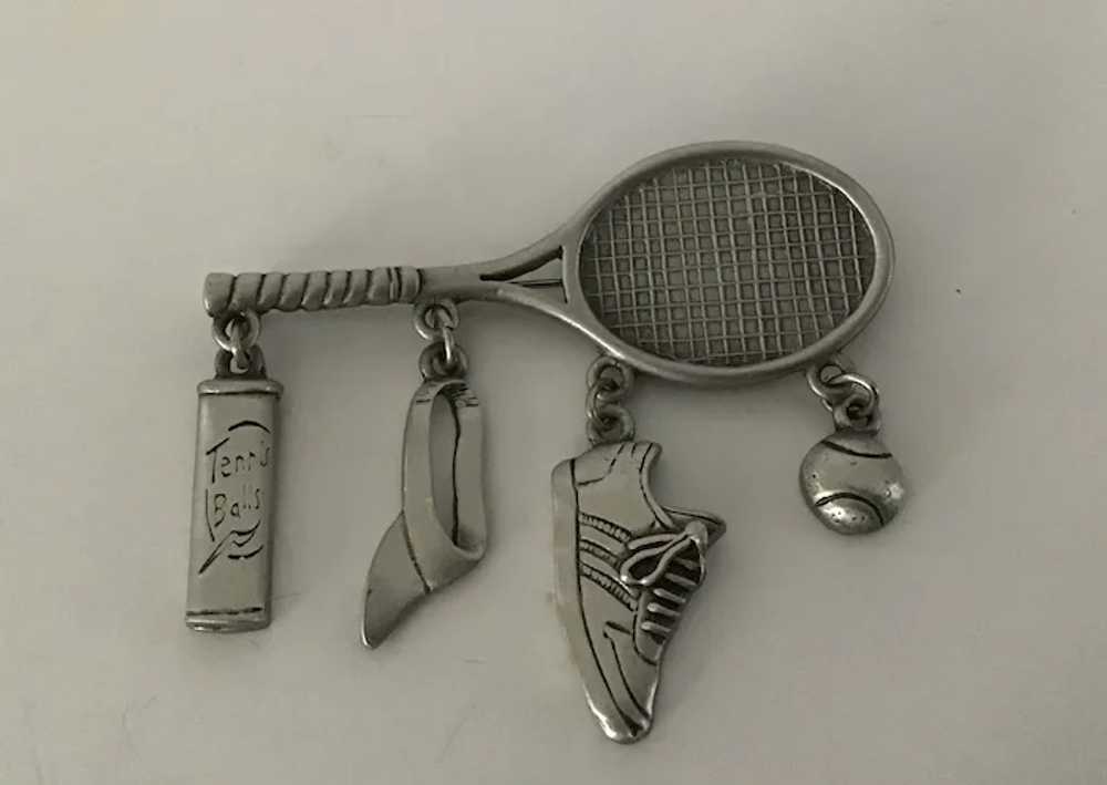 Vintage JJ Jonette Pewter Tennis  Racket Pin with… - image 2