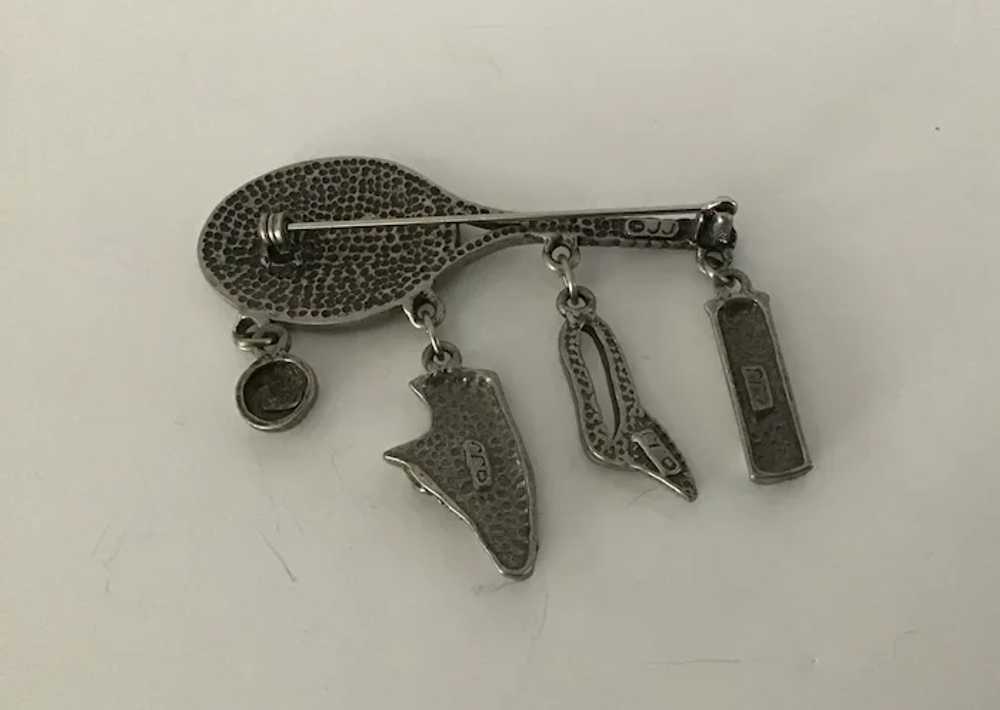 Vintage JJ Jonette Pewter Tennis  Racket Pin with… - image 3