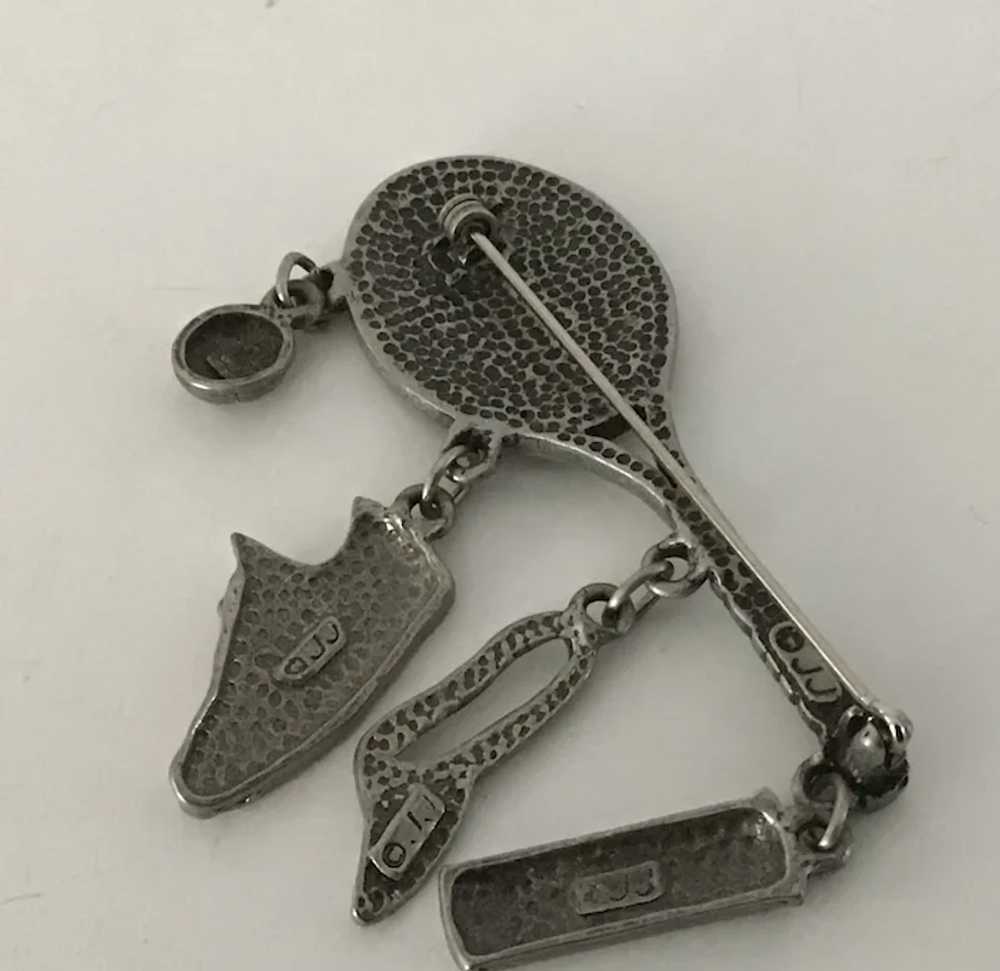 Vintage JJ Jonette Pewter Tennis  Racket Pin with… - image 4