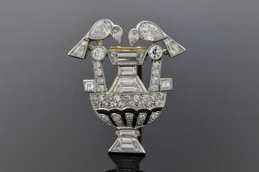 Art Deco Diamond Bird Fountain Brooch - image 1