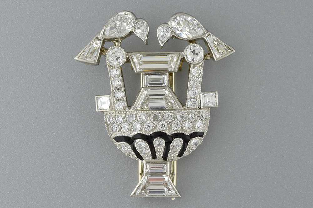 Art Deco Diamond Bird Fountain Brooch - image 2