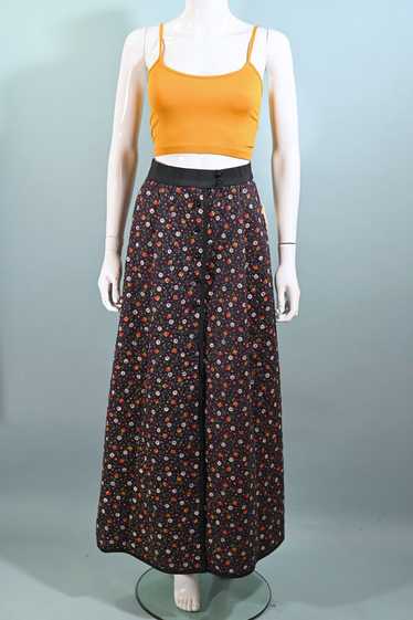 Vintage 60s/70s Quilted Floral Print Maxi Skirt, … - image 1