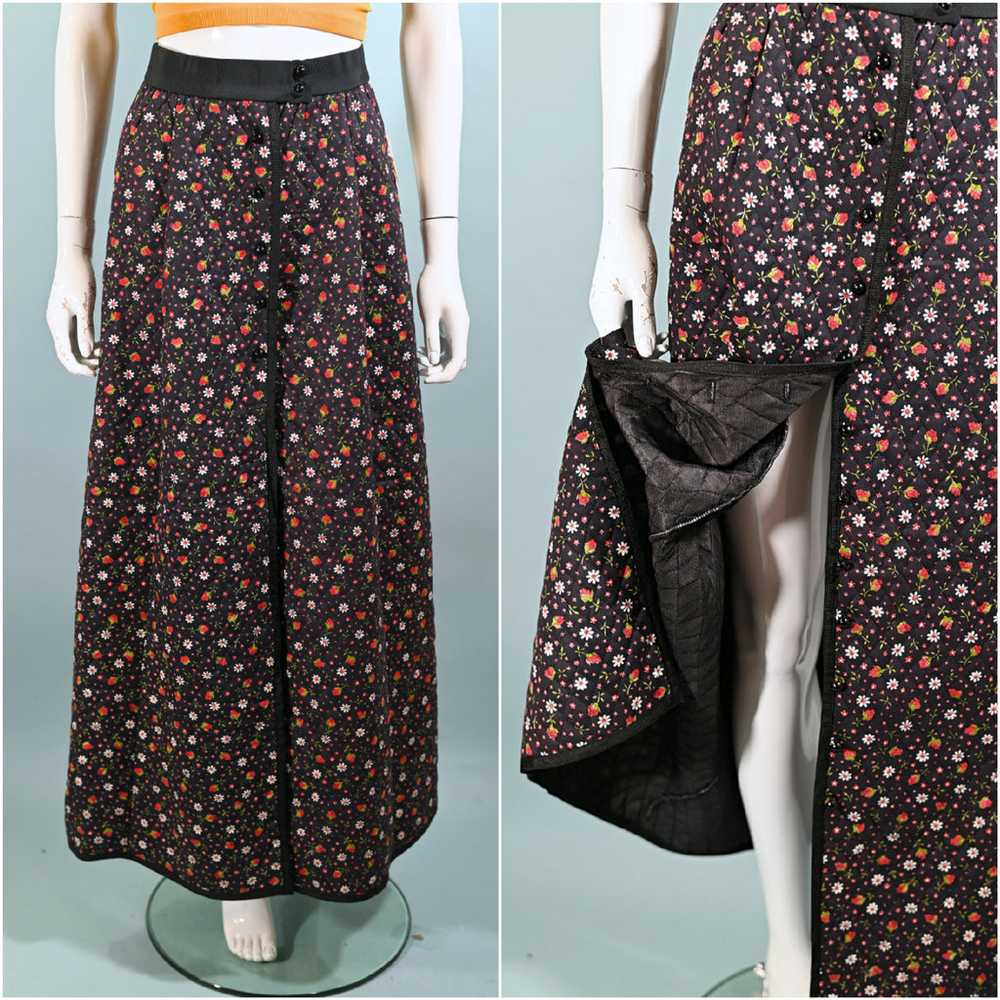 Vintage 60s/70s Quilted Floral Print Maxi Skirt, … - image 2