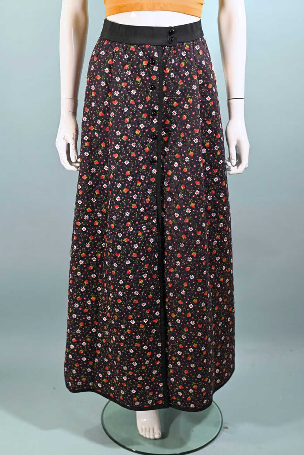 Vintage 60s/70s Quilted Floral Print Maxi Skirt, … - image 6