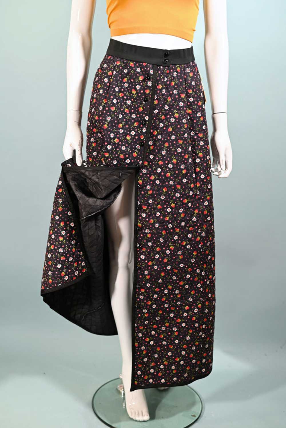 Vintage 60s/70s Quilted Floral Print Maxi Skirt, … - image 7