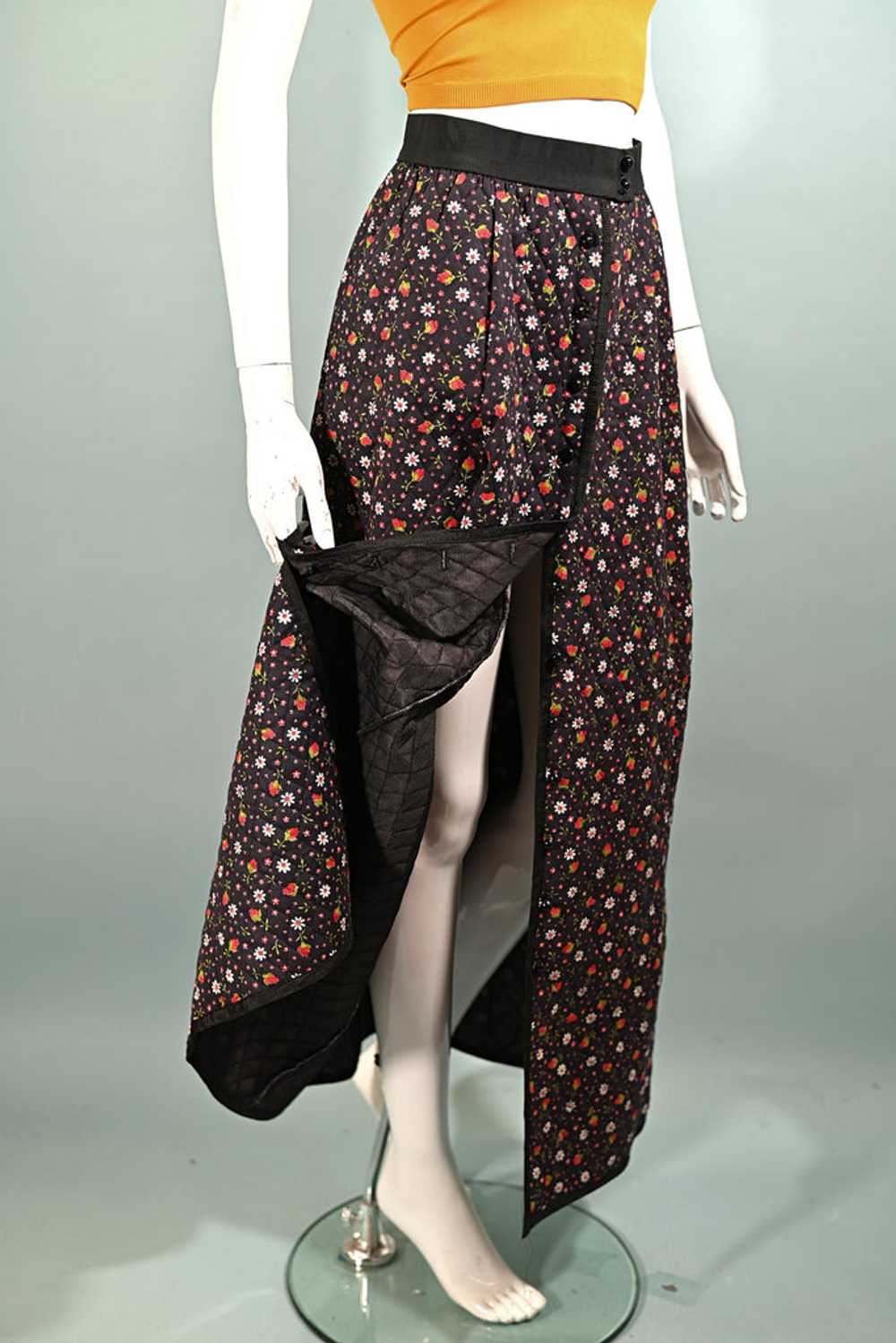 Vintage 60s/70s Quilted Floral Print Maxi Skirt, … - image 9