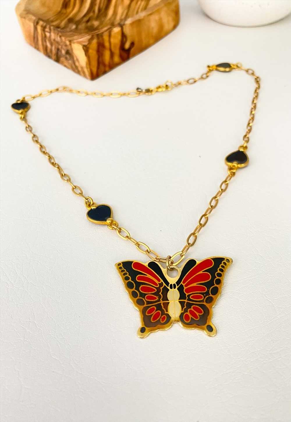 Boho Rose 1980's Heart Chain Butterfly Necklace - image 2