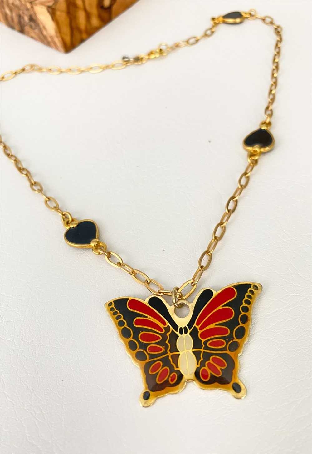 Boho Rose 1980's Heart Chain Butterfly Necklace - image 3