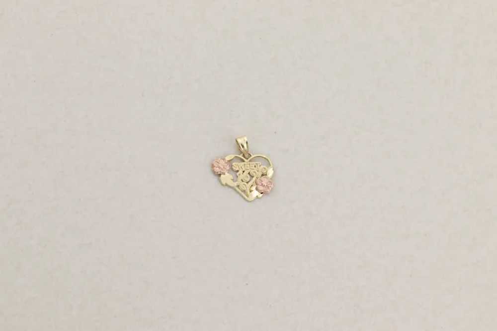 14k Yellow Gold & Rose Gold Sweet 16 Heart Flower… - image 5