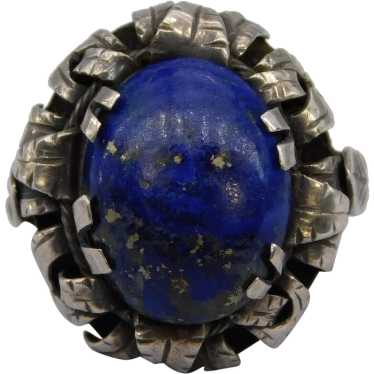Antique Victorian Lapis Lazuli Cabochon 800 Silve… - image 1