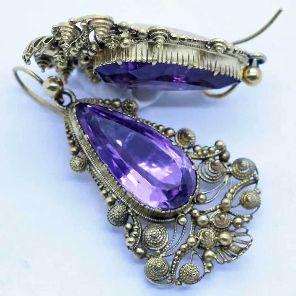 Antique Georgian Earrings Gold Amethysts Cannetil… - image 3