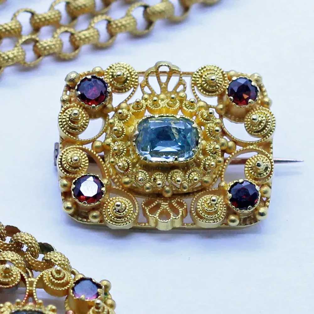 Antique Georgian Set Necklace Brooch 22k Gold Aqu… - image 10