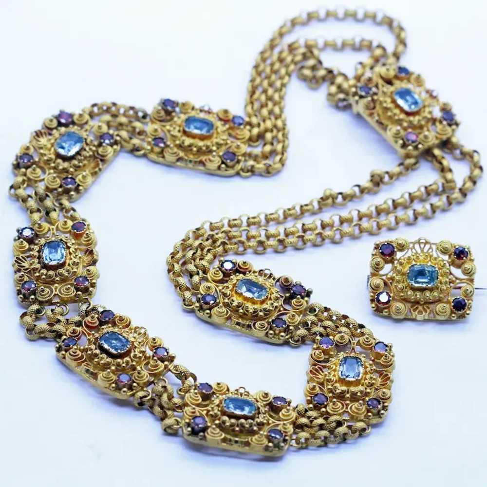 Antique Georgian Set Necklace Brooch 22k Gold Aqu… - image 7