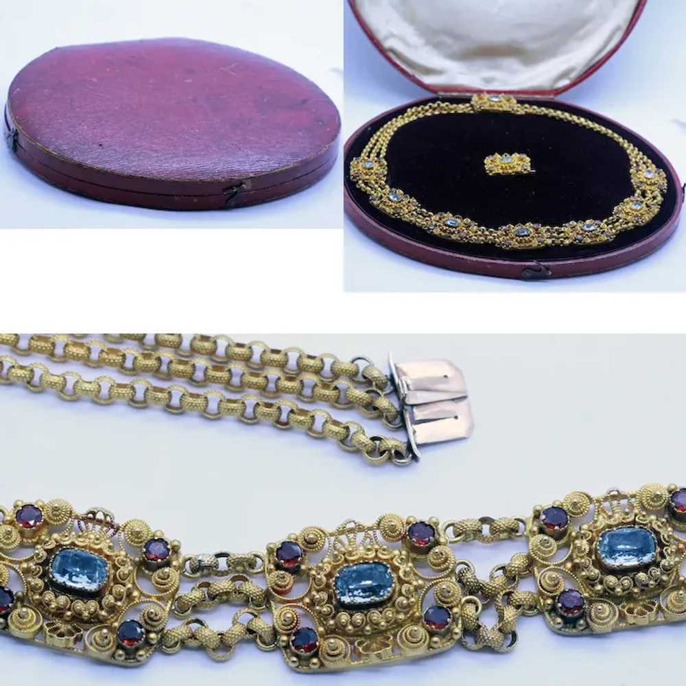 Antique Georgian Set Necklace Brooch 22k Gold Aqu… - image 8