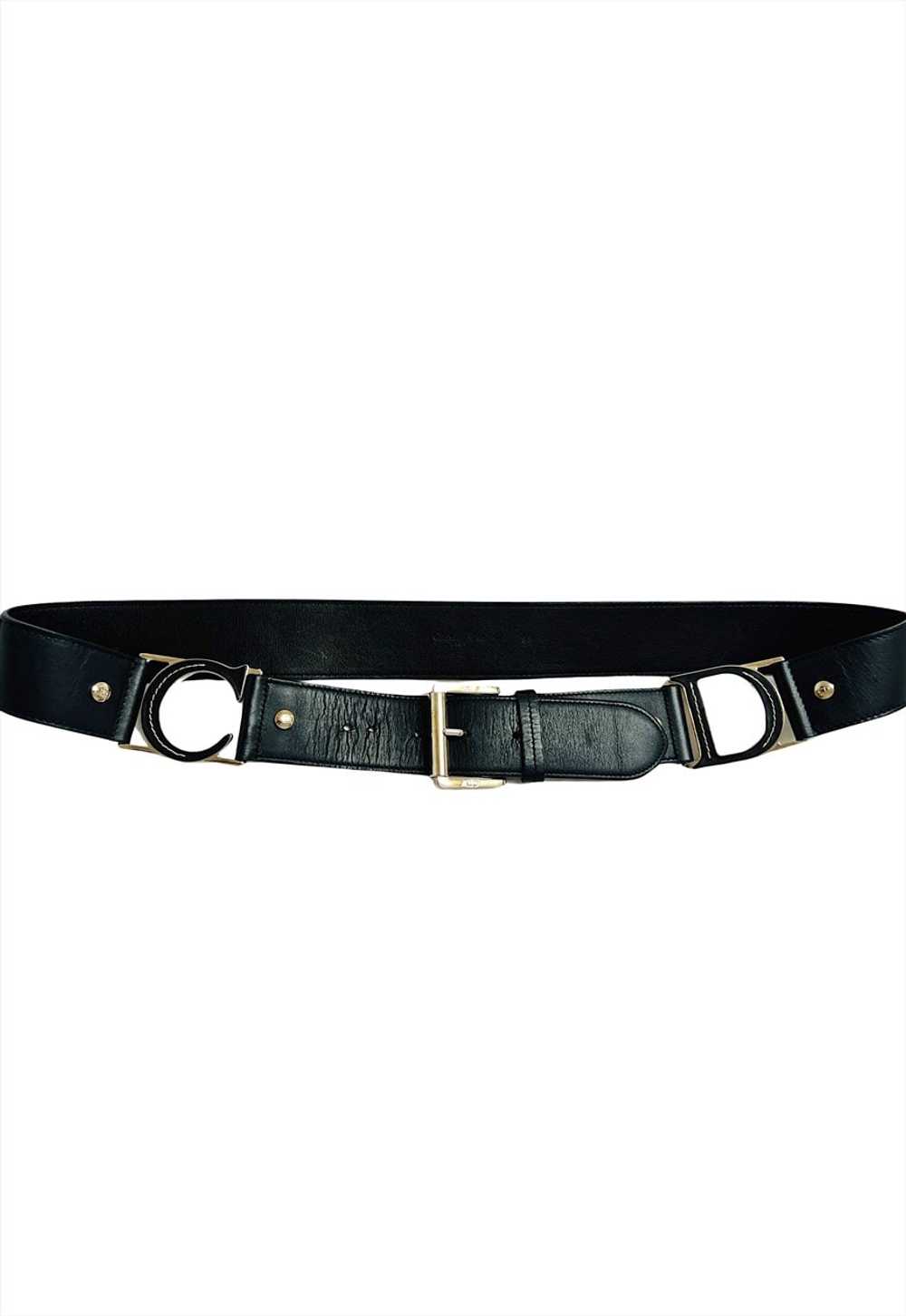 Christian Dior Belt Black Leather C D Buckle Logo… - image 1