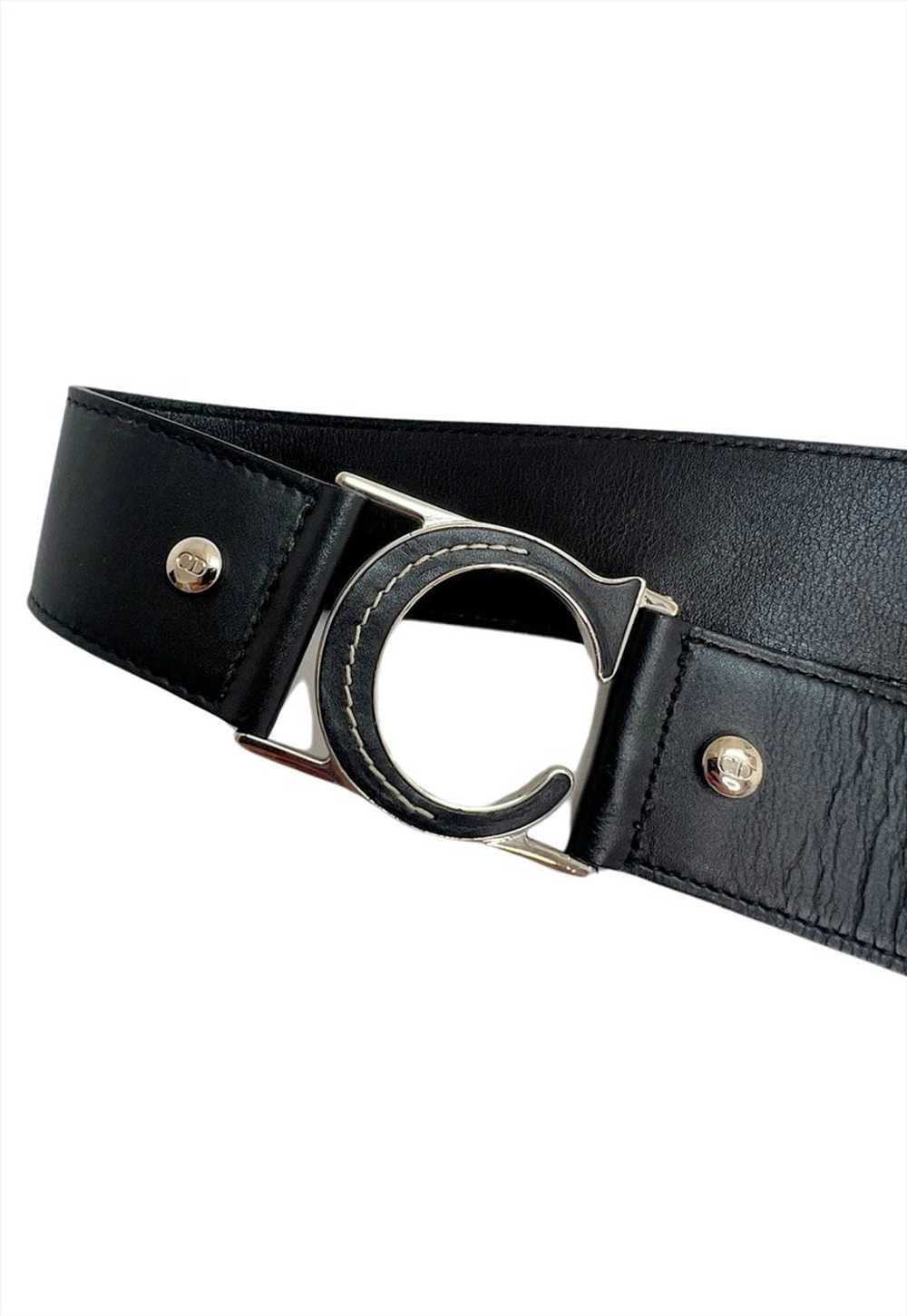 Christian Dior Belt Black Leather C D Buckle Logo… - image 3