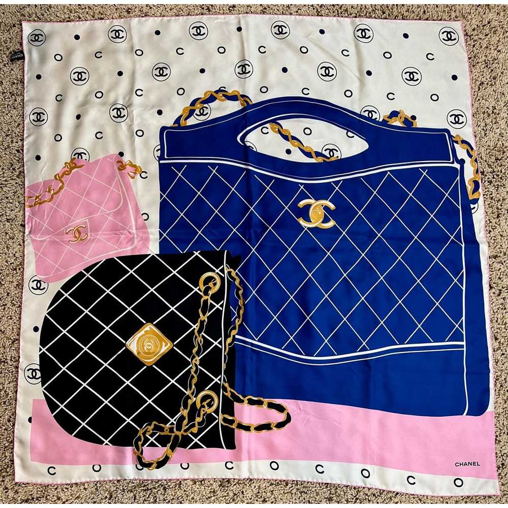 Chanel Chanel Silk Pink Black Blue Scarf - Gem