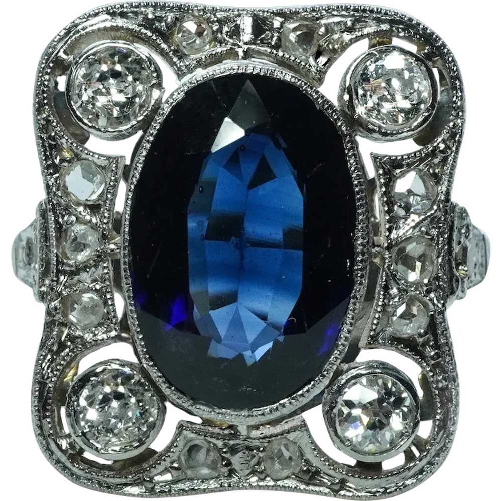 GIA Antique Edwardian 5ct Sapphire Diamond Platin… - image 1