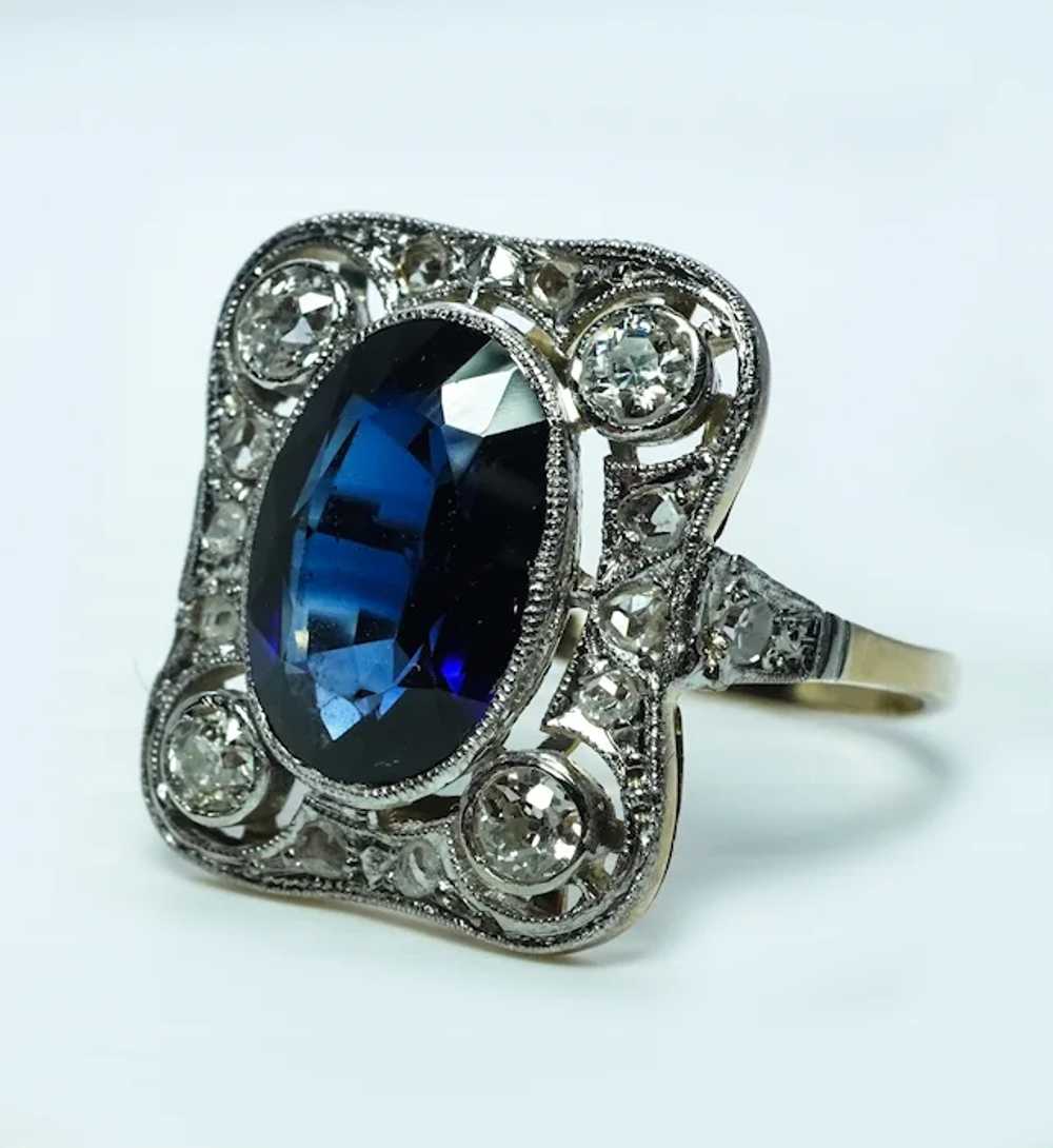 GIA Antique Edwardian 5ct Sapphire Diamond Platin… - image 2