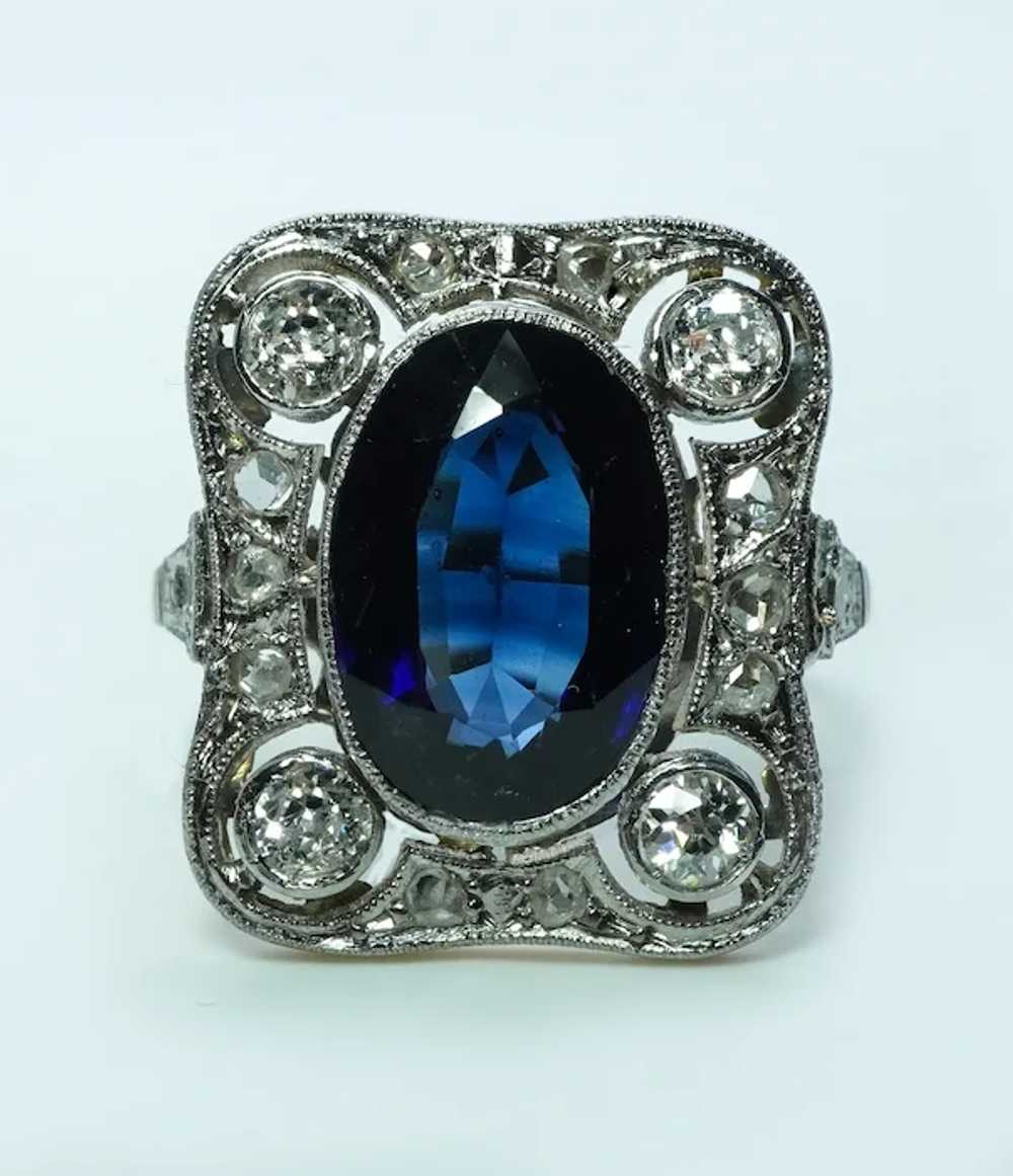 GIA Antique Edwardian 5ct Sapphire Diamond Platin… - image 3