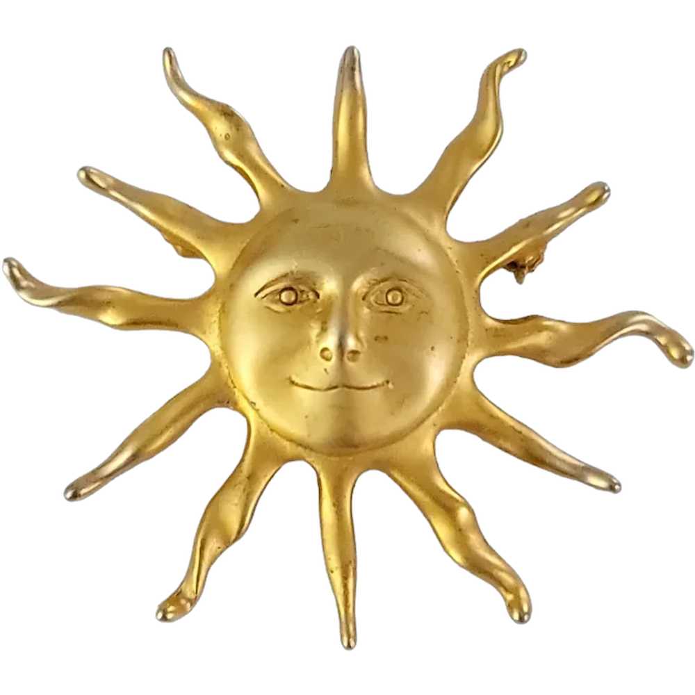 LR Lady Remington Gold Tone Smiling Sun Face Broo… - image 1