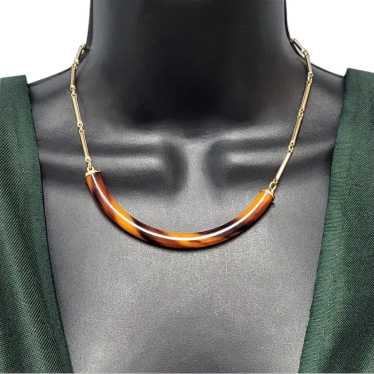 Modernist Necklace Curved Lucite Tube Faux Tortoi… - image 1