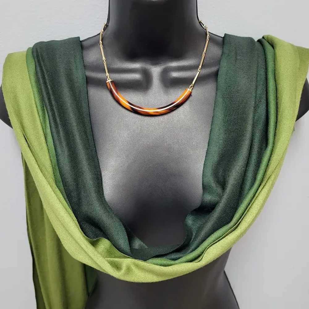 Modernist Necklace Curved Lucite Tube Faux Tortoi… - image 2