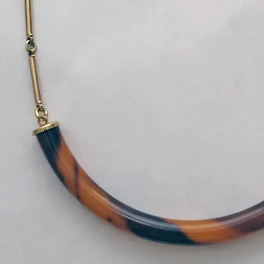 Modernist Necklace Curved Lucite Tube Faux Tortoi… - image 4