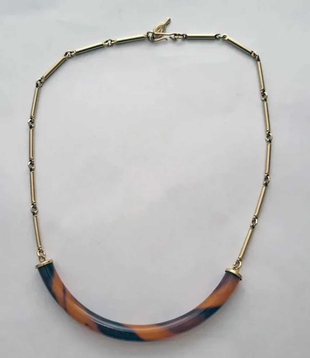 Modernist Necklace Curved Lucite Tube Faux Tortoi… - image 7