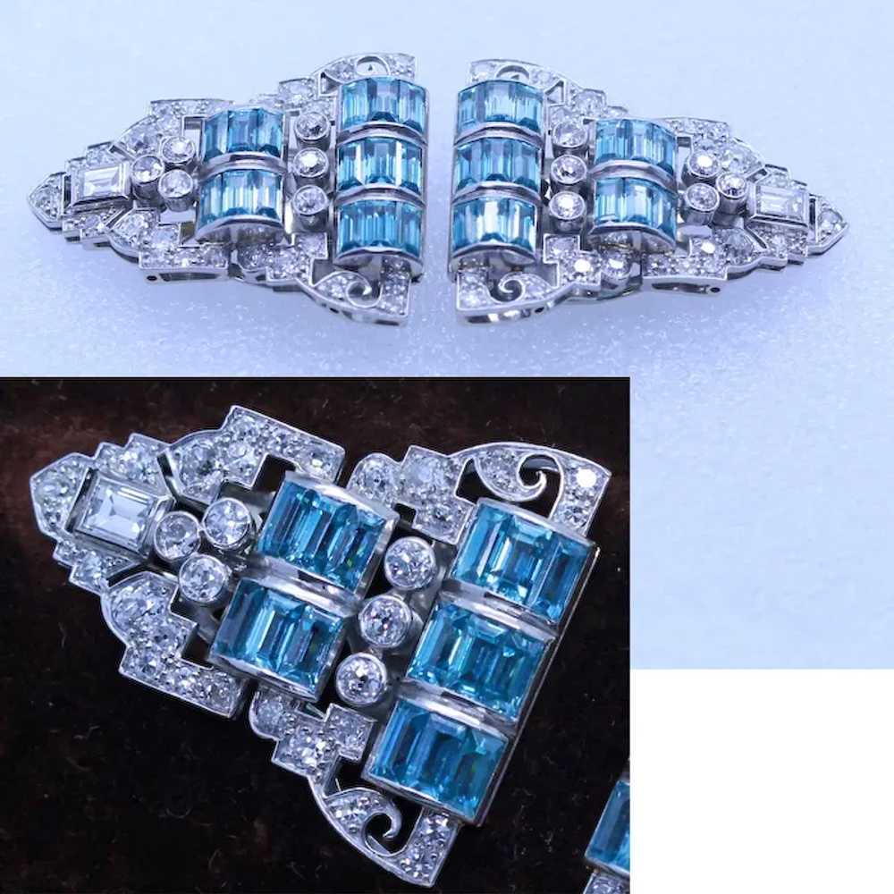 Art Deco Pair Dress Clips Brooch Convertible Plat… - image 11