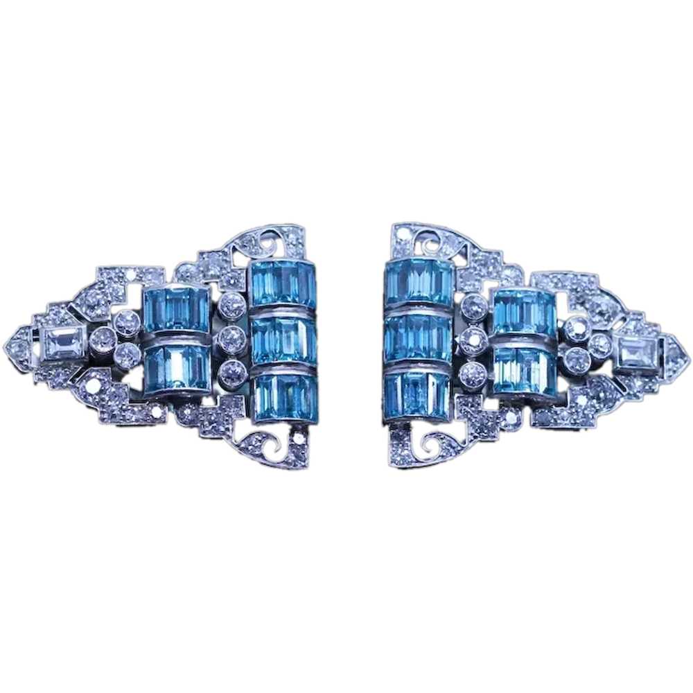 Art Deco Pair Dress Clips Brooch Convertible Plat… - image 1