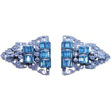 Art Deco Pair Dress Clips Brooch Convertible Plat… - image 1