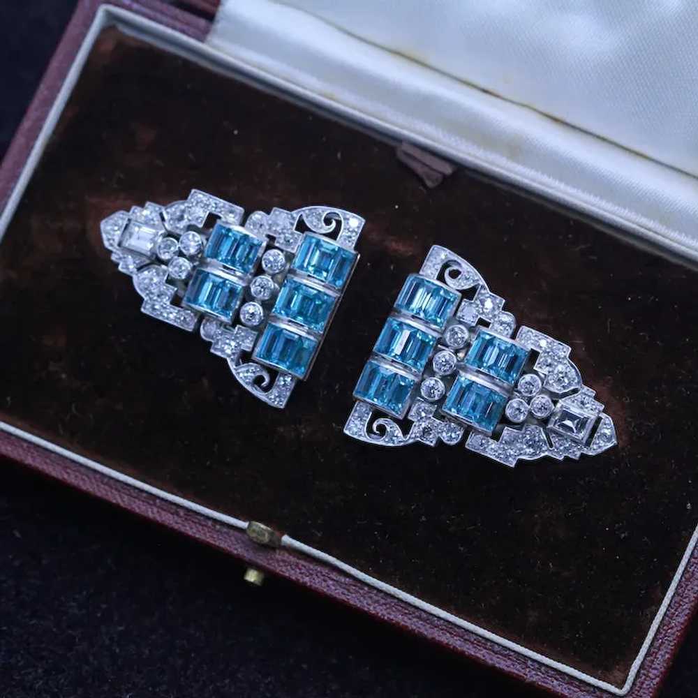 Art Deco Pair Dress Clips Brooch Convertible Plat… - image 8