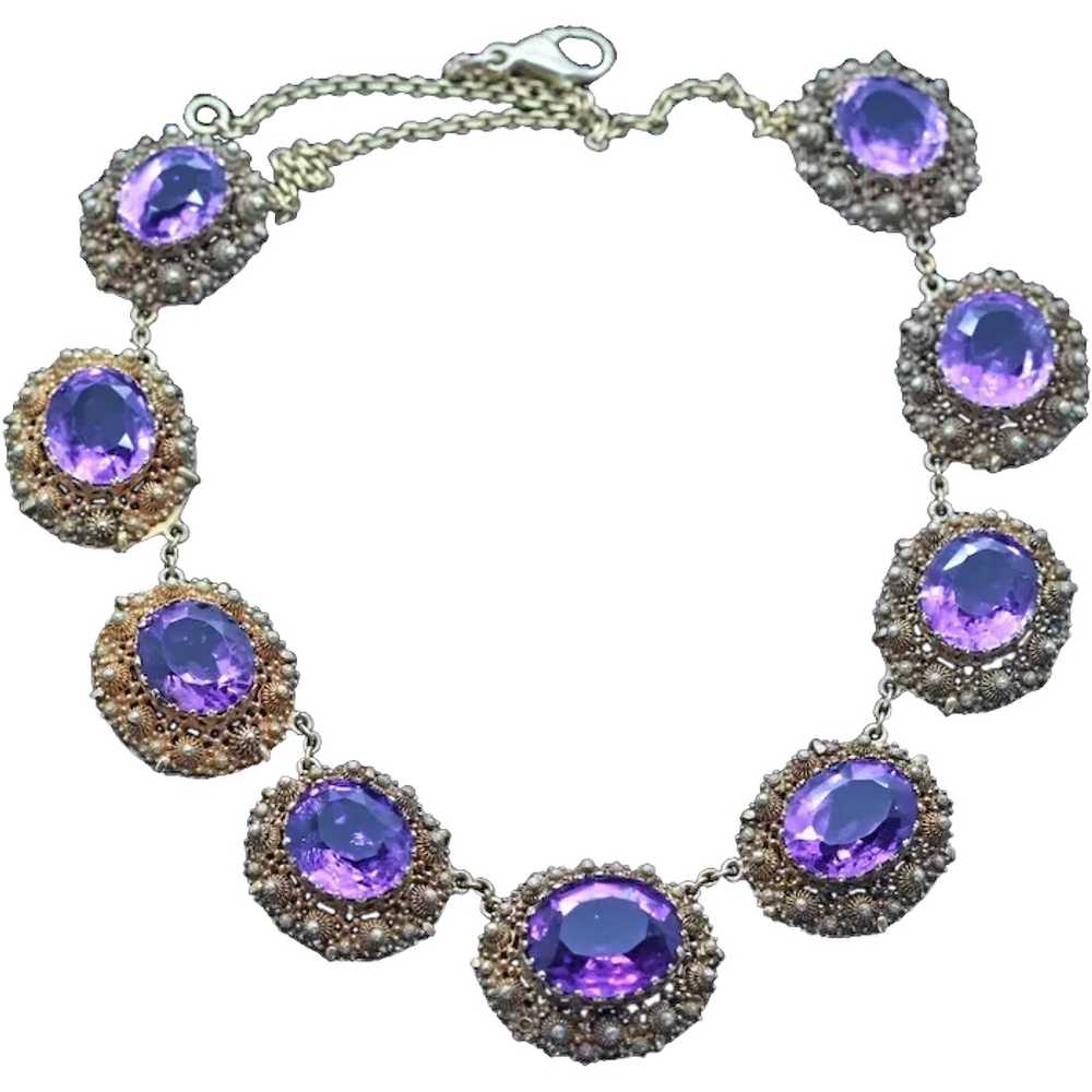 Antique Georgian Necklace Gold Amethyst Cannetill… - image 1