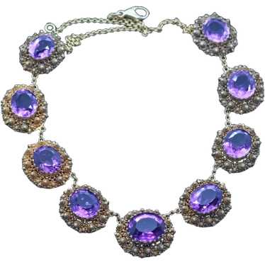 Antique Georgian Necklace Gold Amethyst Cannetill… - image 1