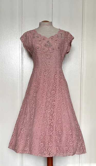 Vintage 1950's Pink Lace and Sequin Embellished Fi