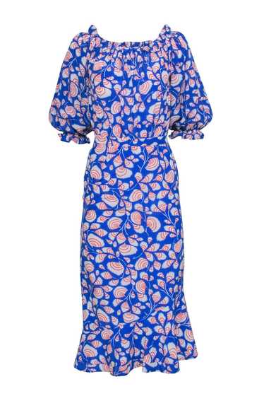 Saloni - Blue, White, & Red Print Key Hole Back Dr