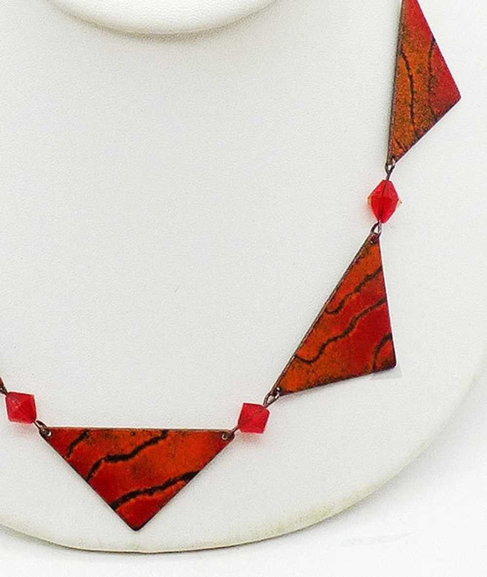 Orange and Red Enamel Copper Triangles Necklace - image 2