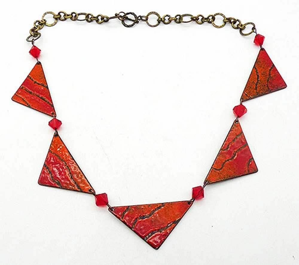 Orange and Red Enamel Copper Triangles Necklace - image 3