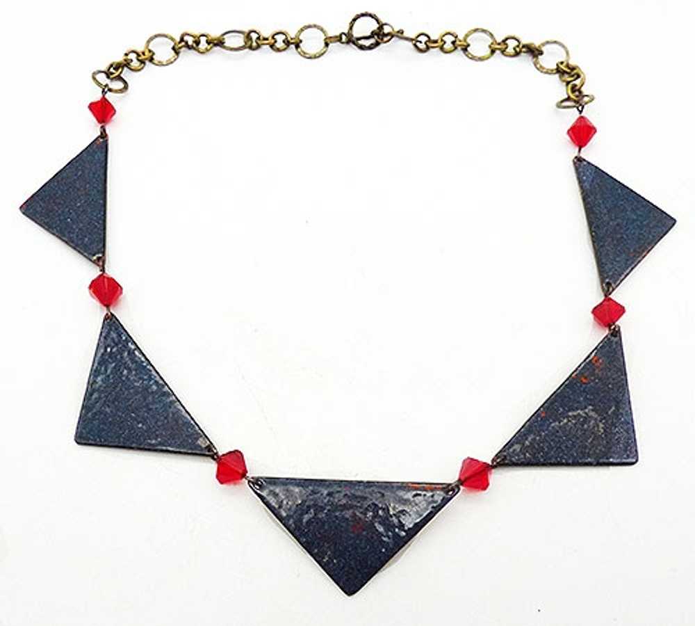 Orange and Red Enamel Copper Triangles Necklace - image 4