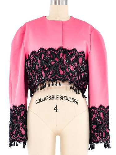 Victor Costa Pink Cropped Lace Trim Jacket